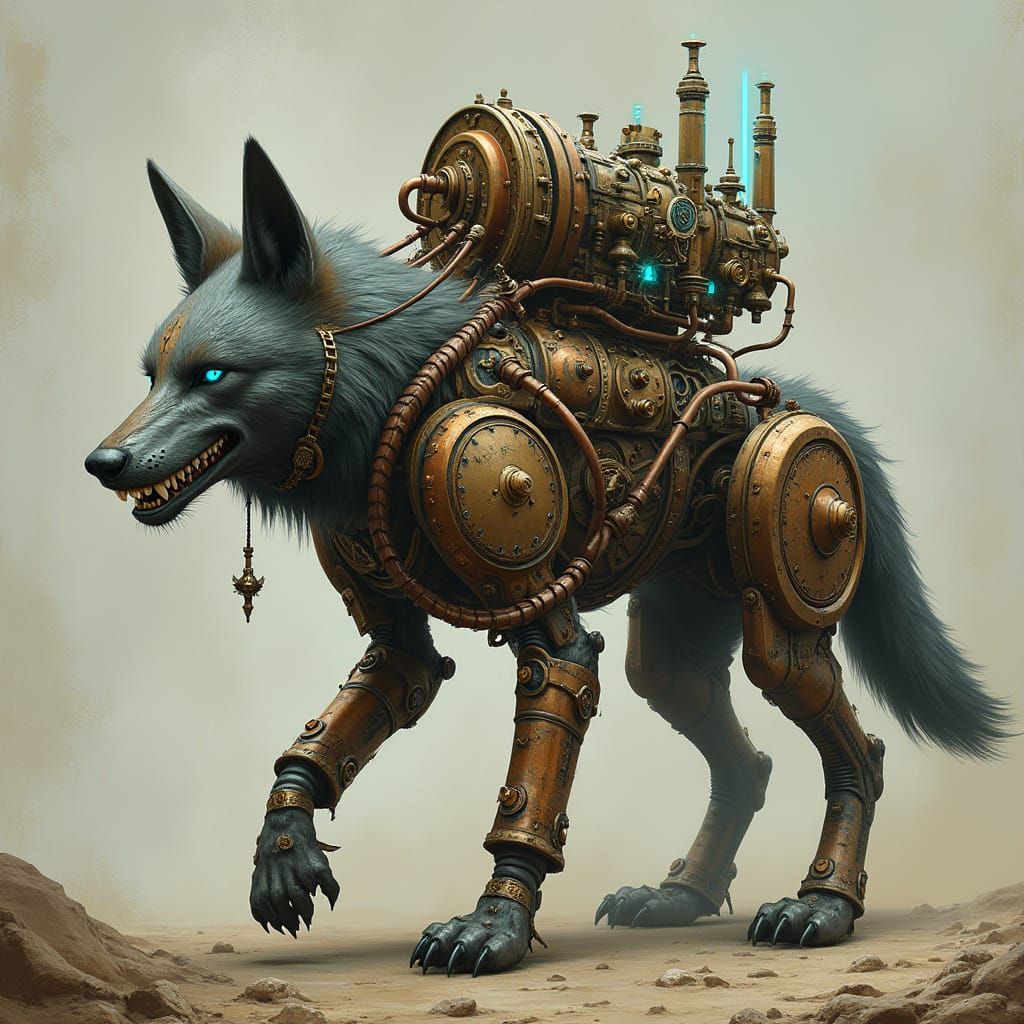 Clockwork Steampunk Wolf in Industrial Fantasy