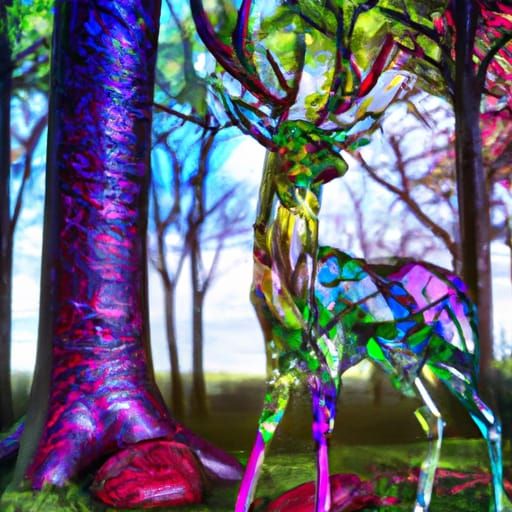 Stained Glass Deer in Forest: 3D Digital Art