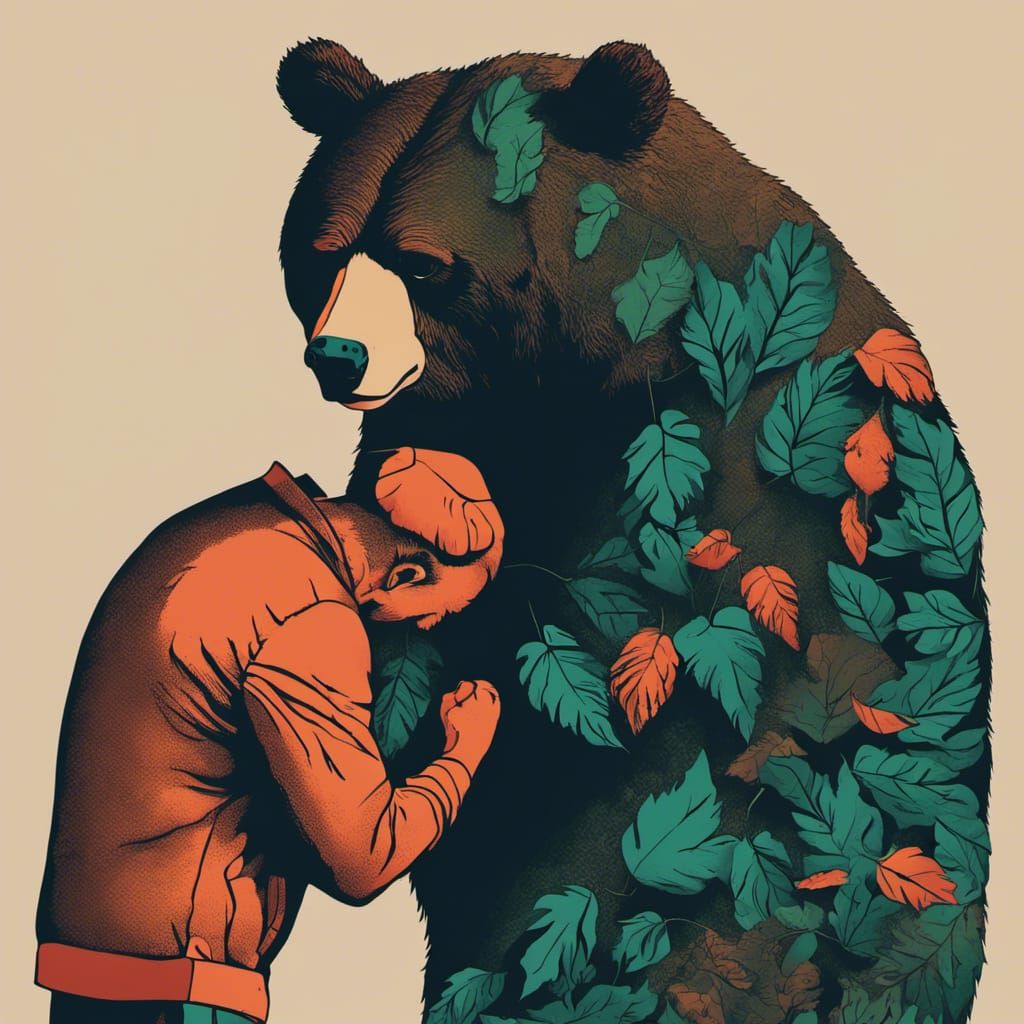 Minimalist Bear Hug Silhouette in Noir Style