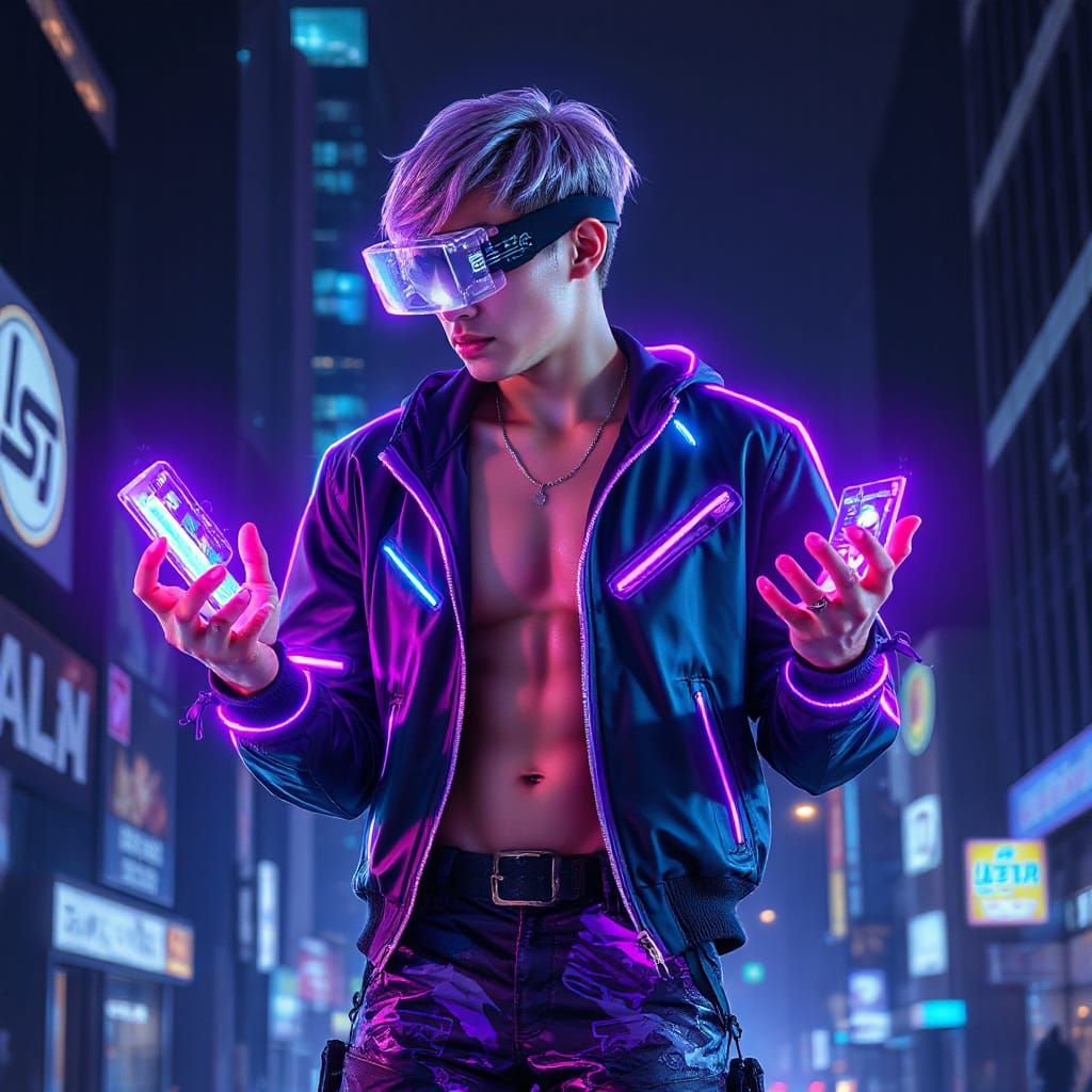 Cyberpunk Hacker Working on Neon Interfaces