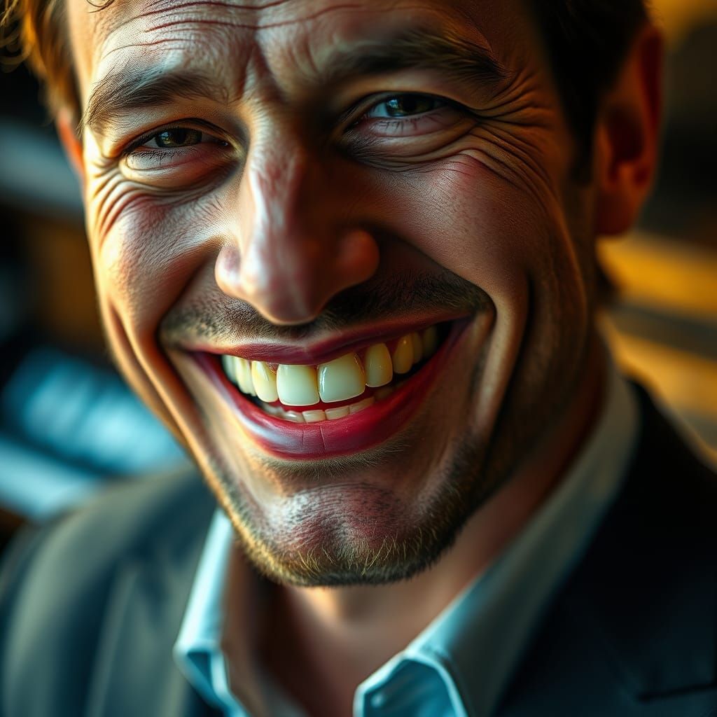 Man's Piano Key Smile in Hyperrealistic HDR
