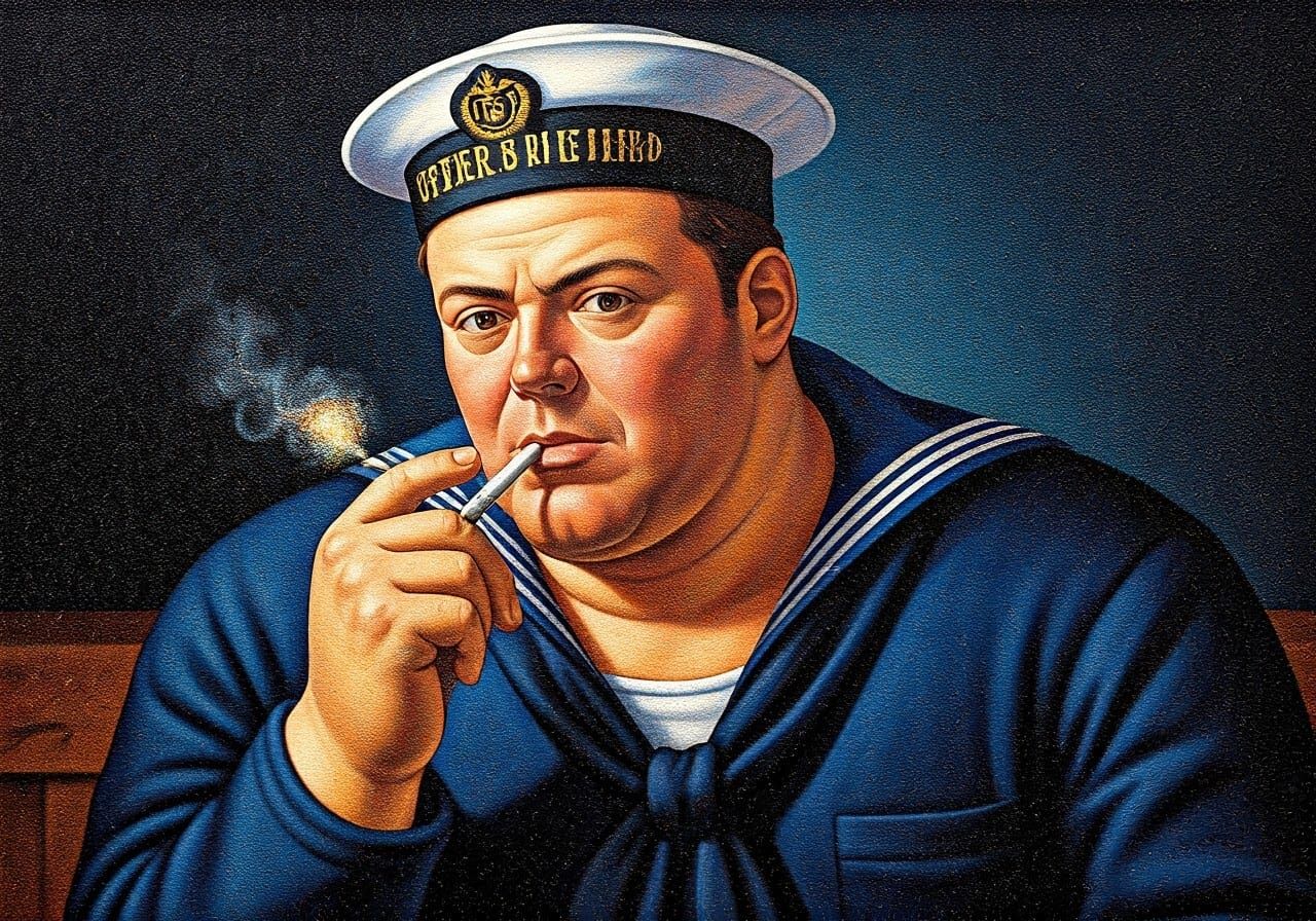 Sailor Smoking: Pointillism in Chiaroscuro Style