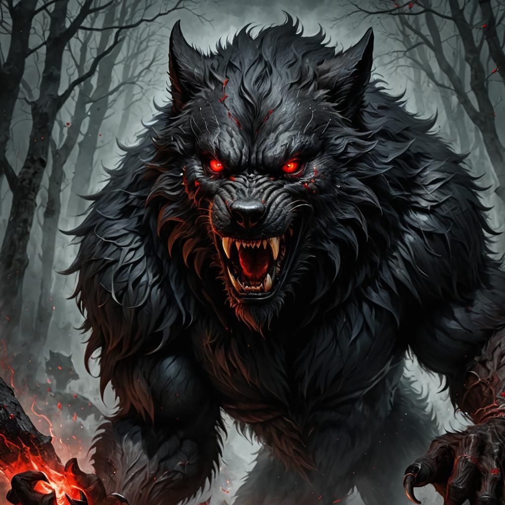 Furious Dark Fantasy Werewolf with Red Eyes