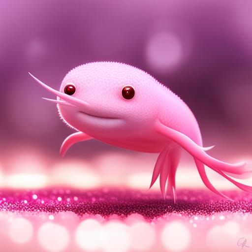 Pink Axolotl Cub in a Glitter Sea