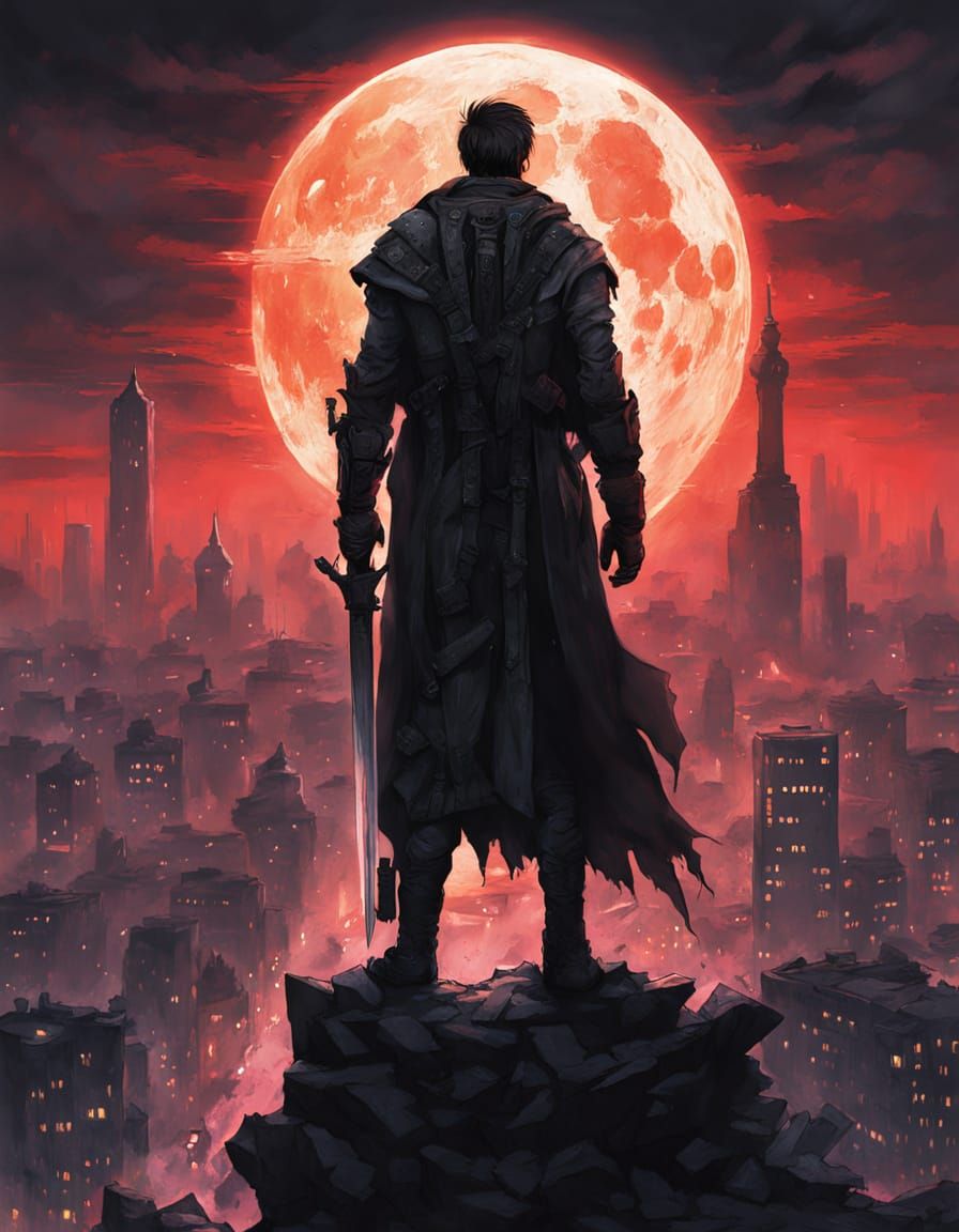 Warrior of the Shattered Skyscraper in Cyberpunk Dark Fantas...