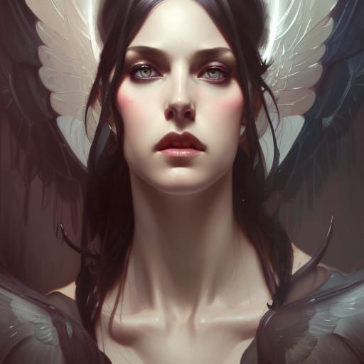 Dark Angel Portrait in Hyperdetailed Digital Art Style