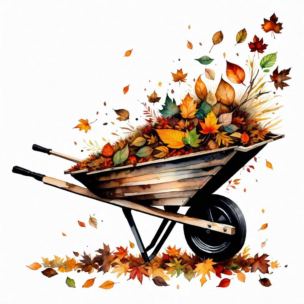Autumn Leaves Spill from Wooden Wheelbarrow