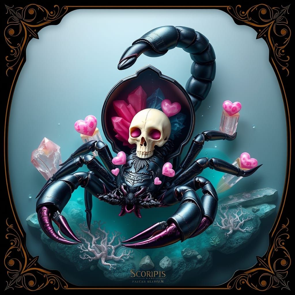 Iridescent Scorpion in Dark Fantasy Baroque Frame