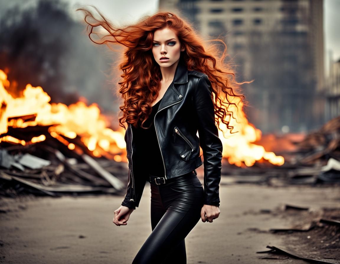 Fiery Redhead Running from Explosions