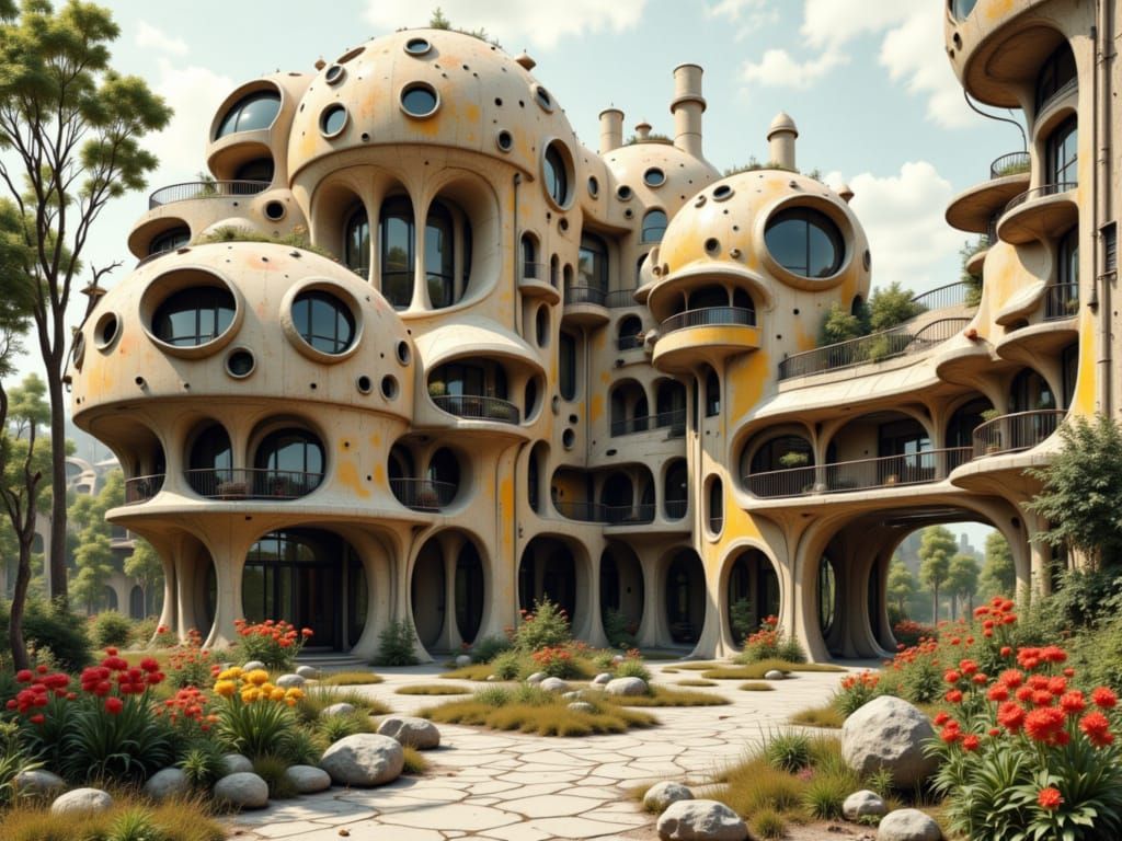 Bulbous Architecture With Blooming Flowers in Chiaroscuro