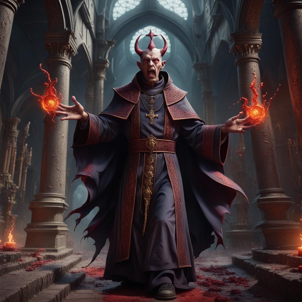 Devil Possessed Priest: Detailed Fantasy Art