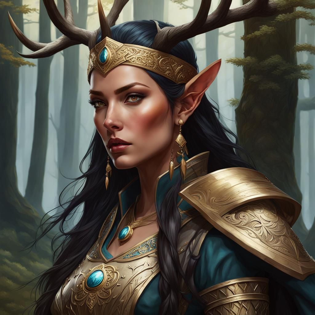 High Elf Huntress in Dark Fantasy Style