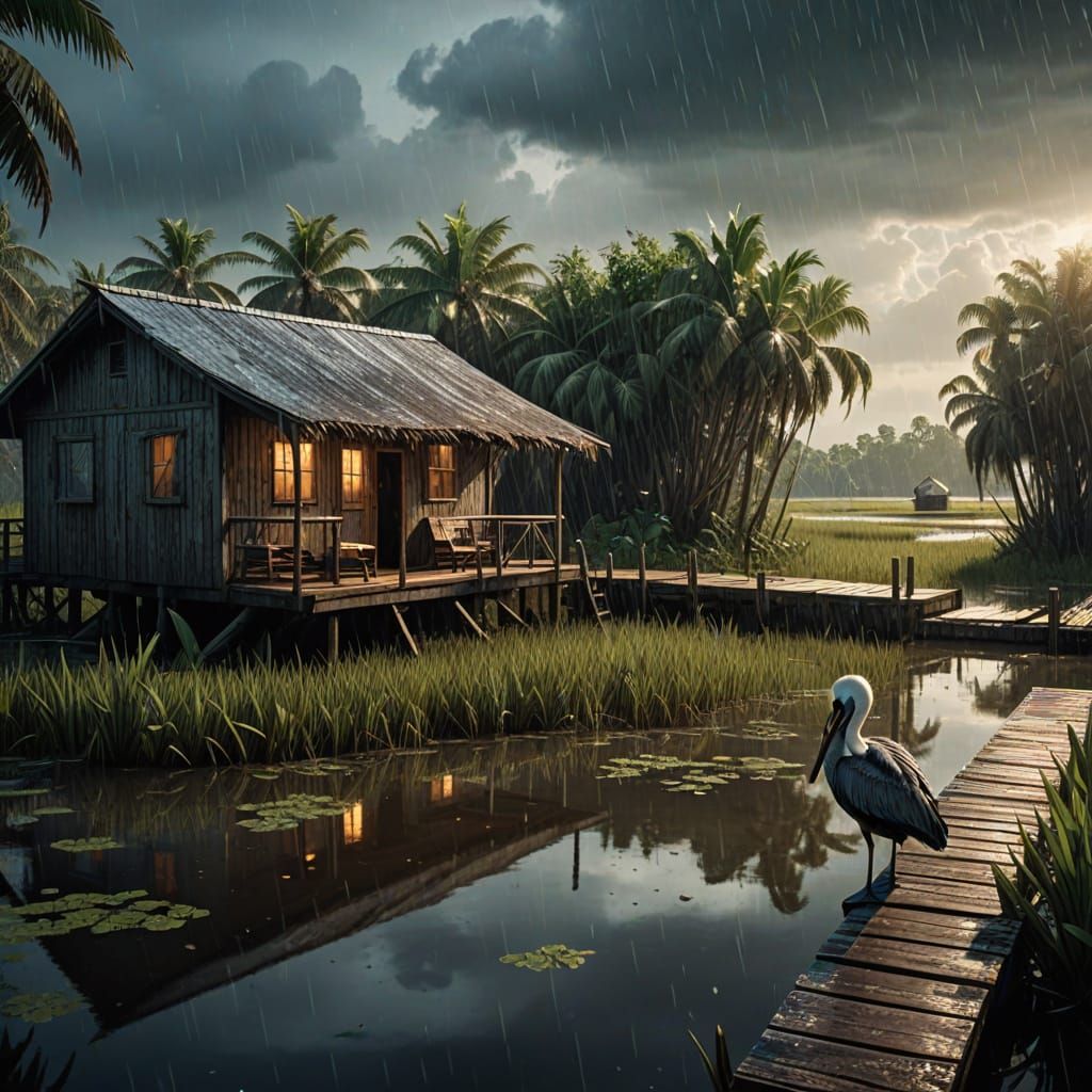 Misty Everglades Fan Boat Scene in Hyper-Realistic Digital A...