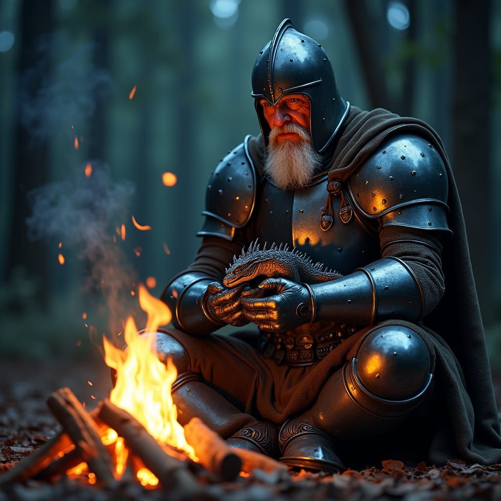 Knight with Dragon in Enchanted Forest