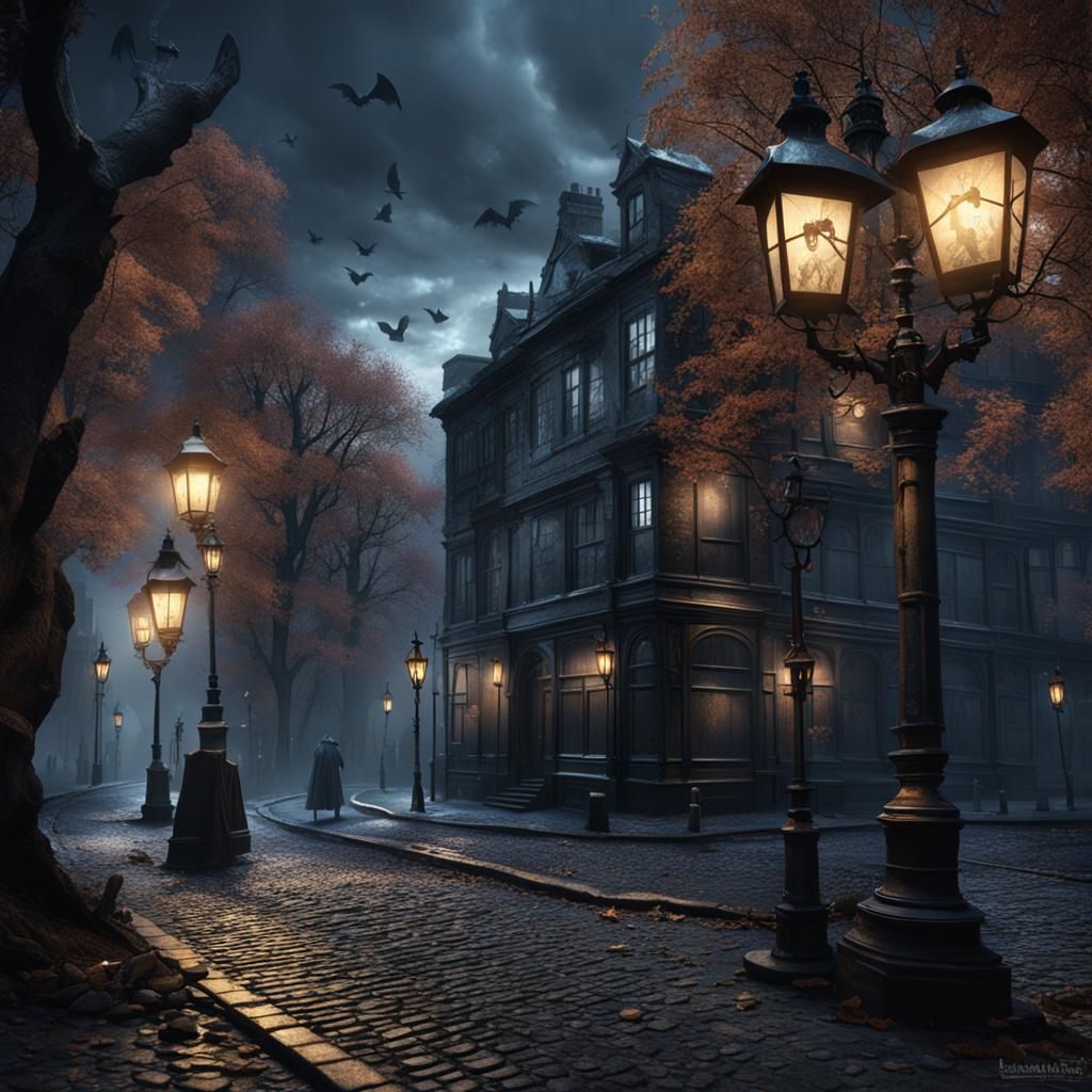 Plague Doctor in Victorian Gaslight Street