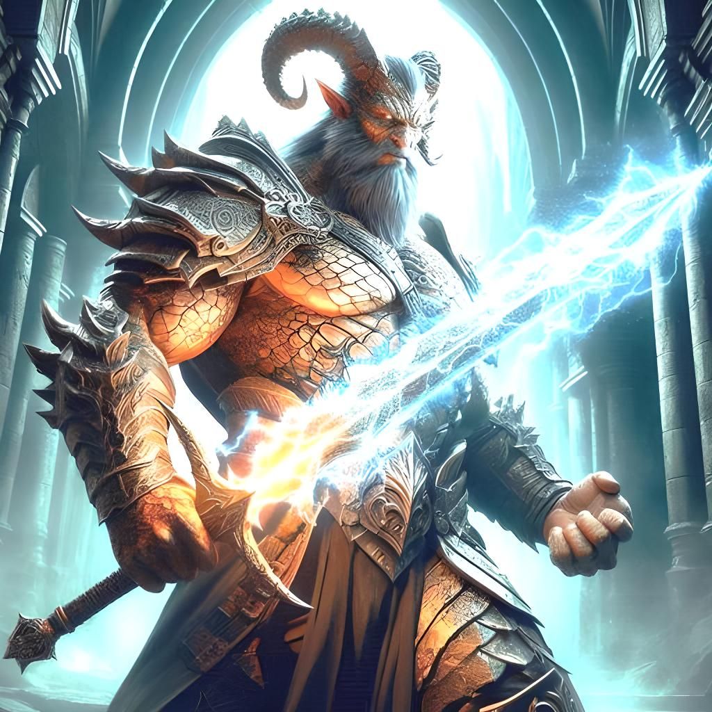 Dragonborn Barbarian Guarding Dungeon Entrance