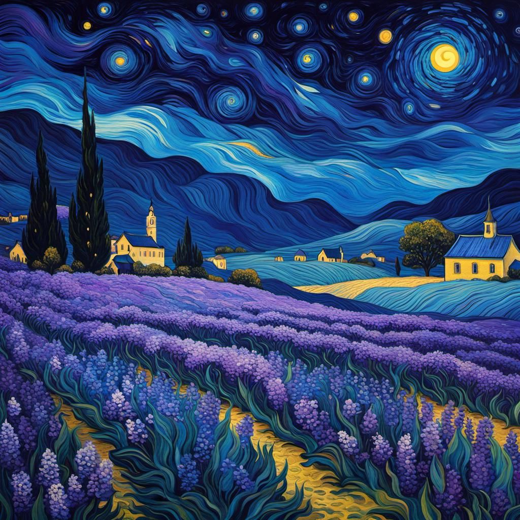 Mystical Starry Night in Impressionistic Style