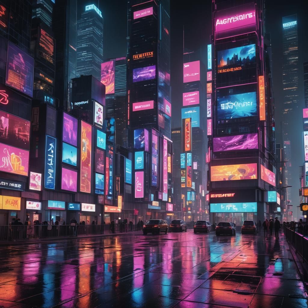 Neon Cityscape at Night in Digital Matte Painting