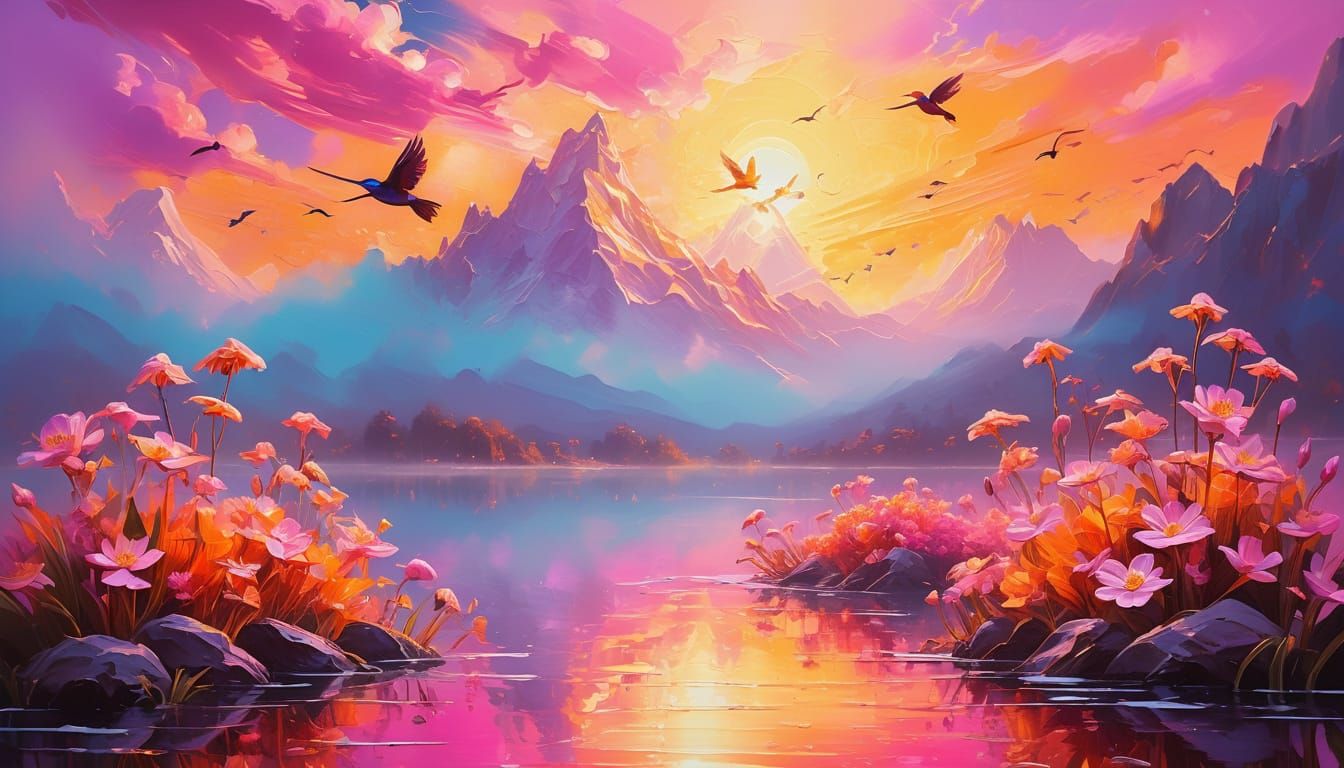 Surreal Mountain Lake at Dawn Painting