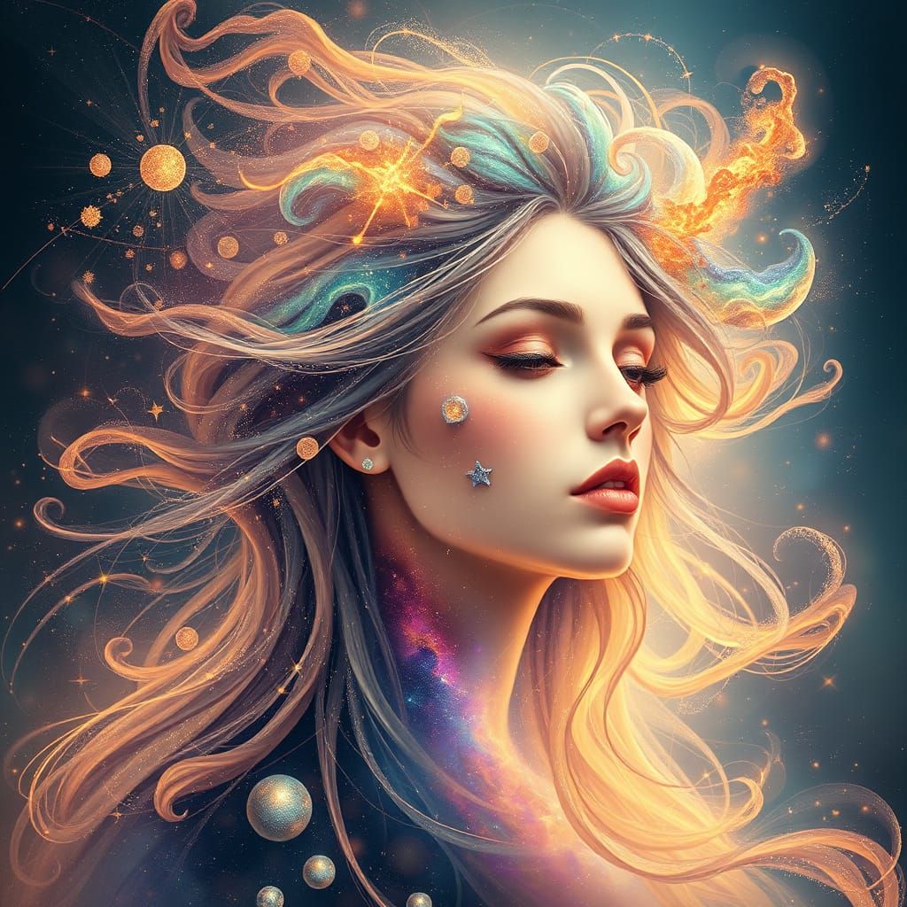 Ethereal Celestial Being Amidst Cosmic Galaxies