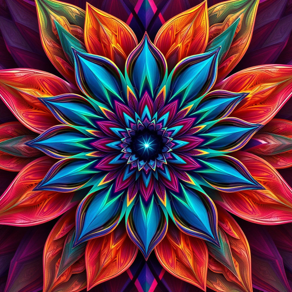Vibrant Geometric Floral Fantasy Fractal Art