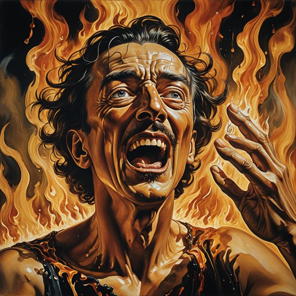 Fiery Torment: A Surrealist Vision of Desperation