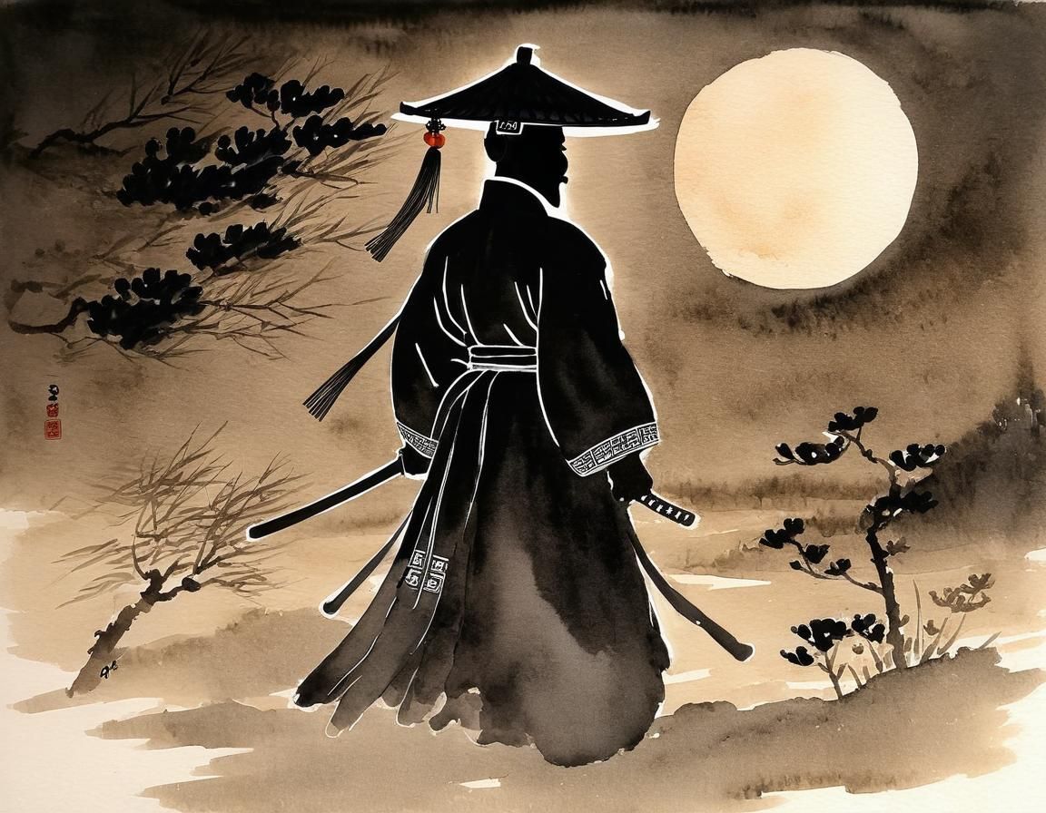 Admiral Yi Sun-sin Silhouette in Korean Ink Art