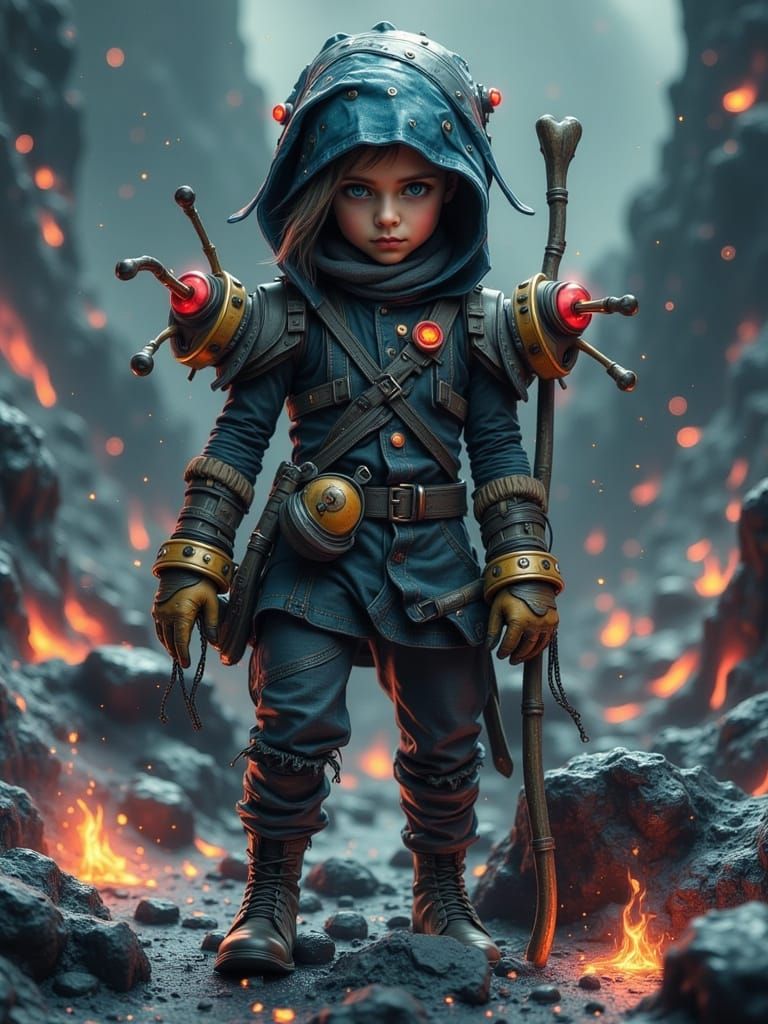 Surreal Dystopian Cultivator Amidst Volcanic Chaos in Cyberp...