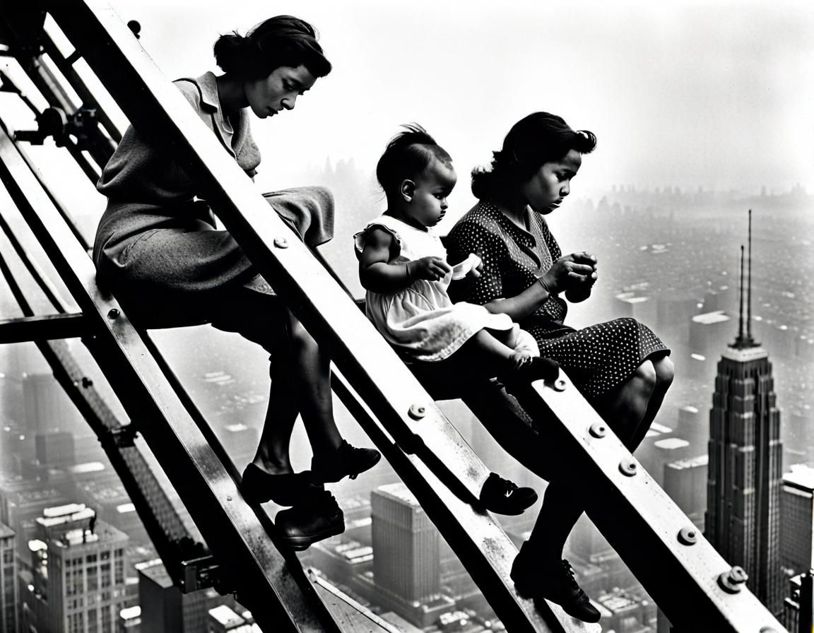 Working Women Atop Skyscraper: Vintage Photography