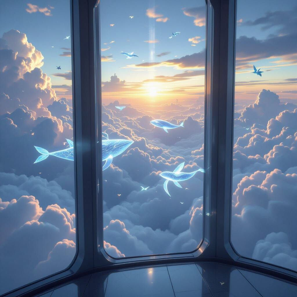 Futuristic Skyscraper Living with Fantastical Sky Creatures