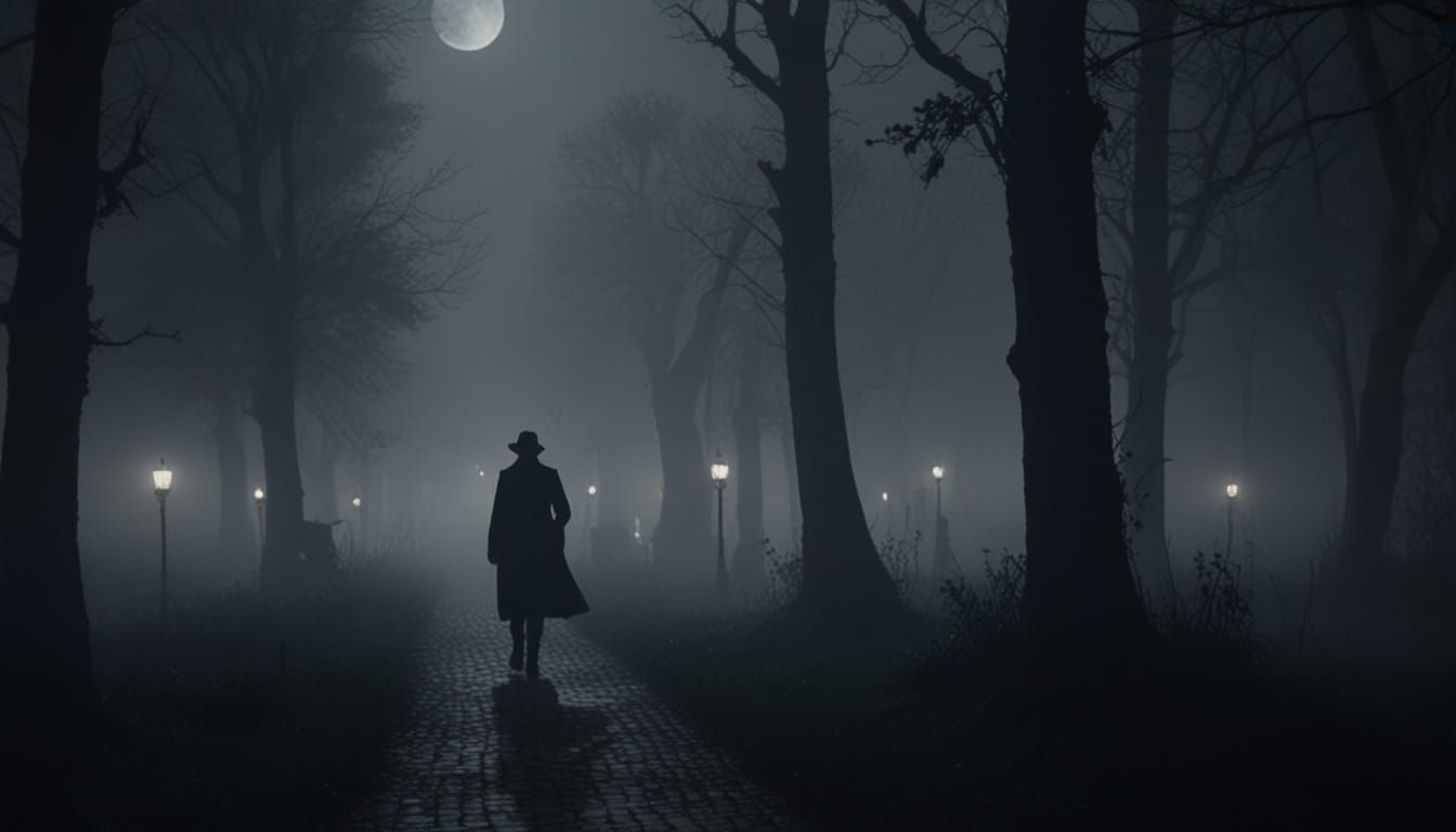 Misty Lane Under Full Moon, Gothic Architecture