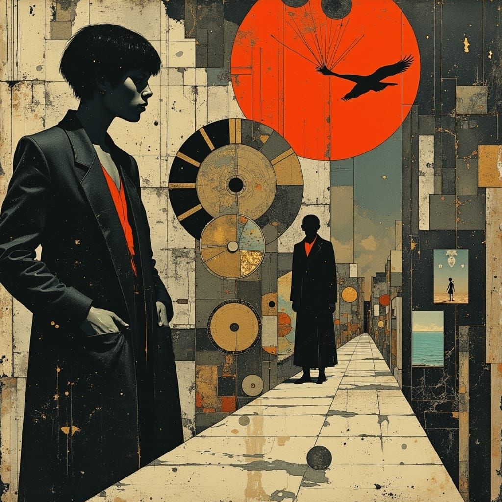 German Expressionist Figure Lost in a World of Mechanized De...