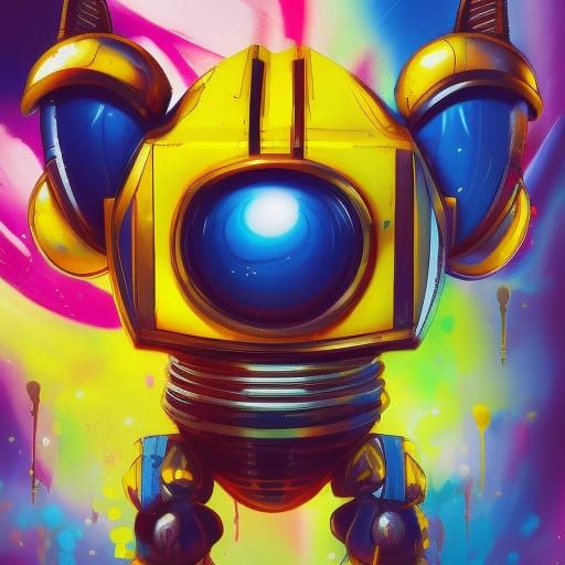 Bee Warrior Robot in Graffiti Street Art Style
