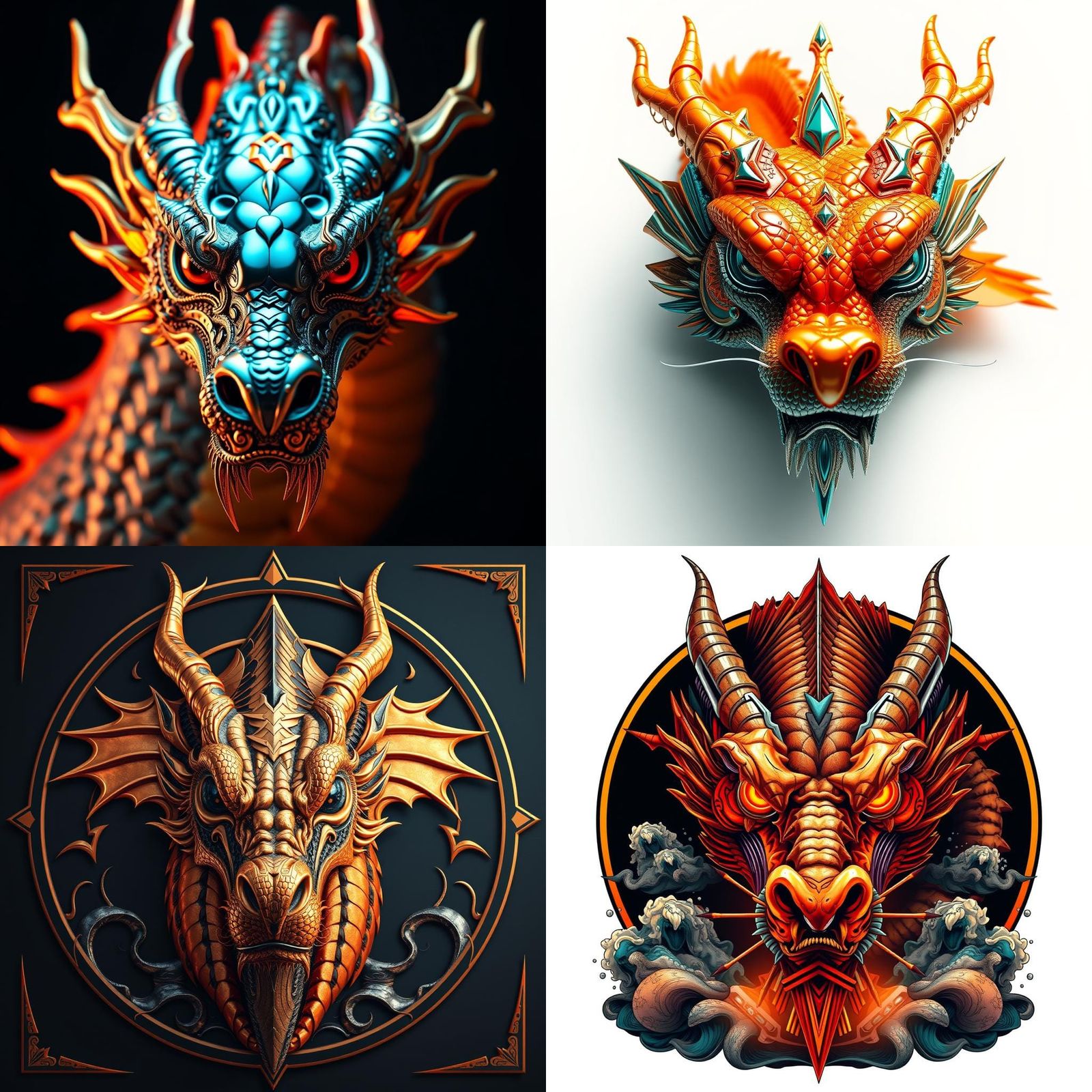 Futuristic Tribal Dragon in Colorful Fusion