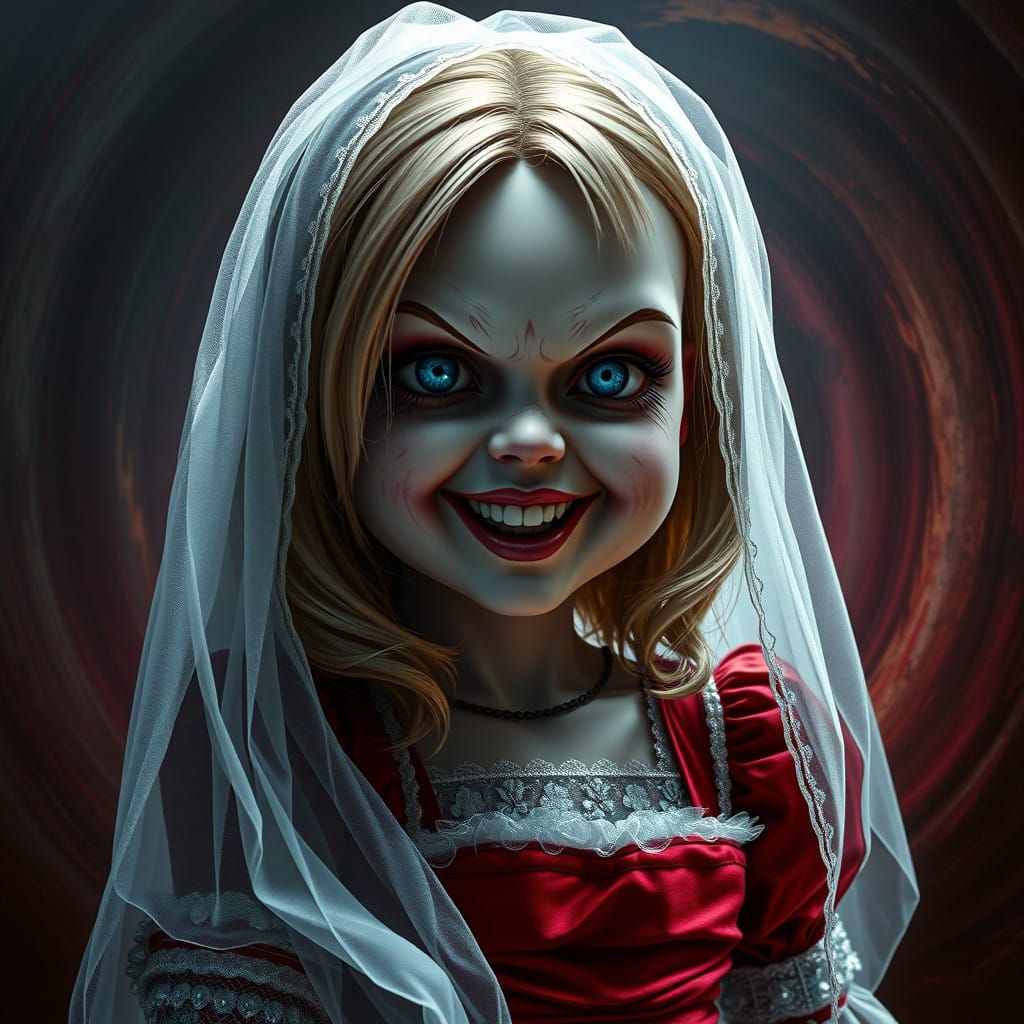 Sinister Bride of Chucky in Hyperrealistic Mid-Shot Concept....