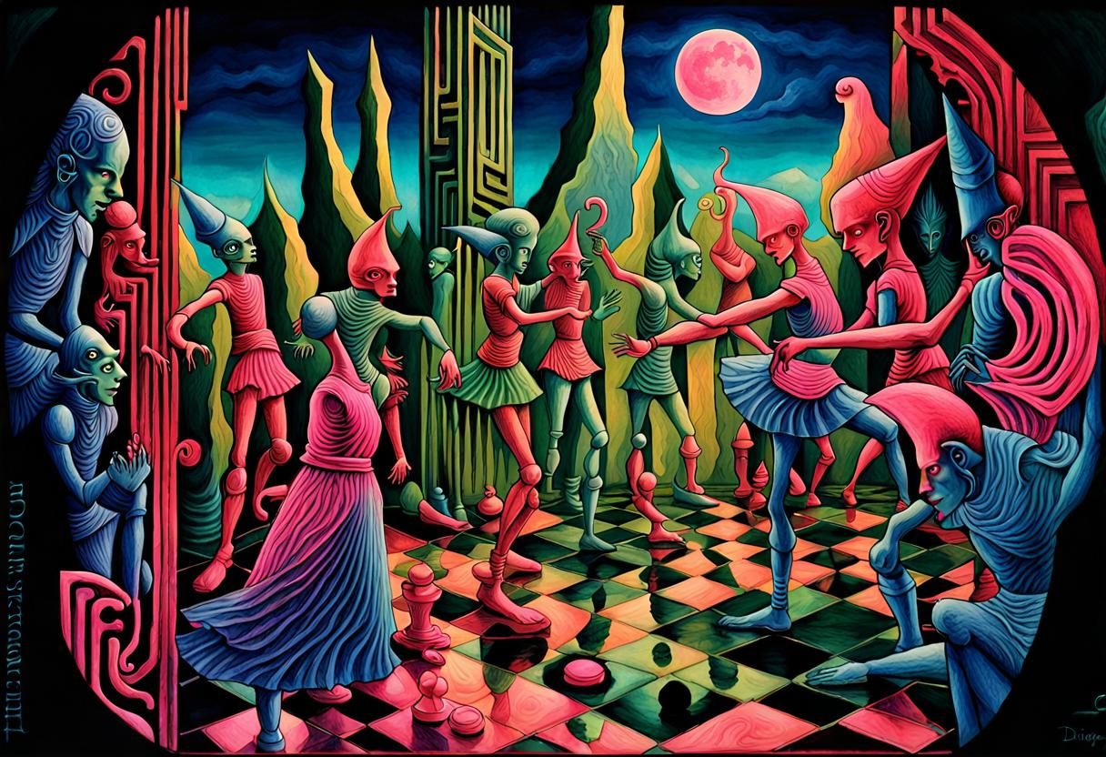 black elves "mukuku"dancing frenetically, DMT art, H.R. GIGE...