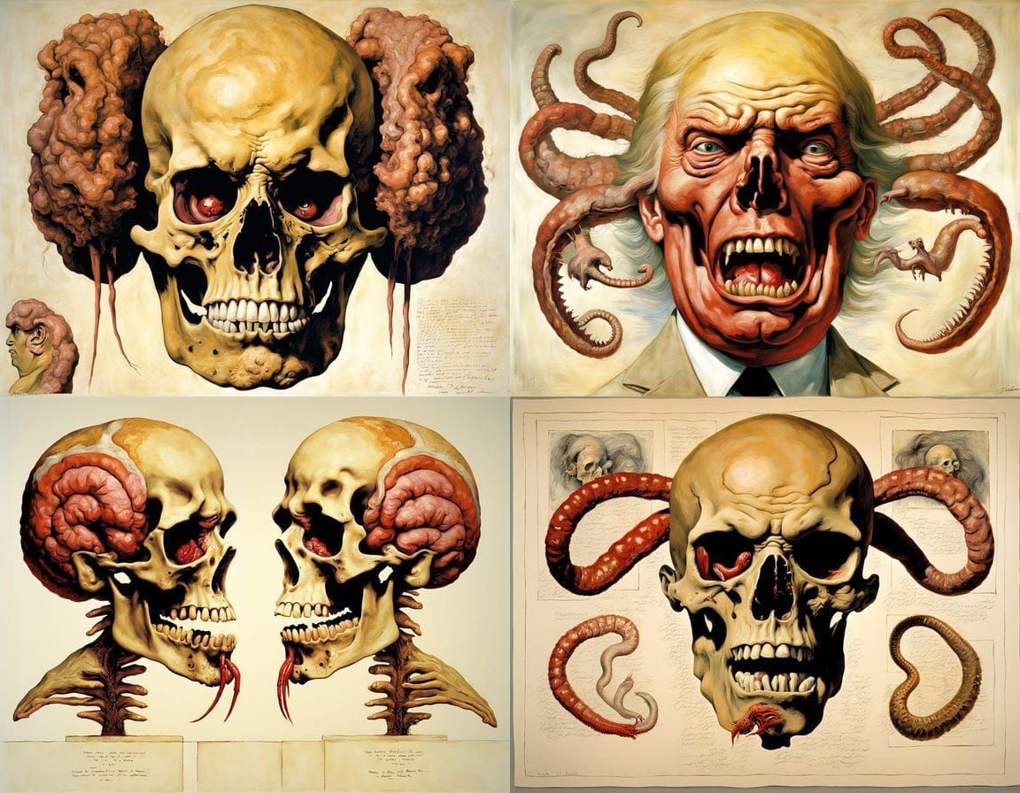 Surreal Mutant Skull in Style of Dali and Schiele