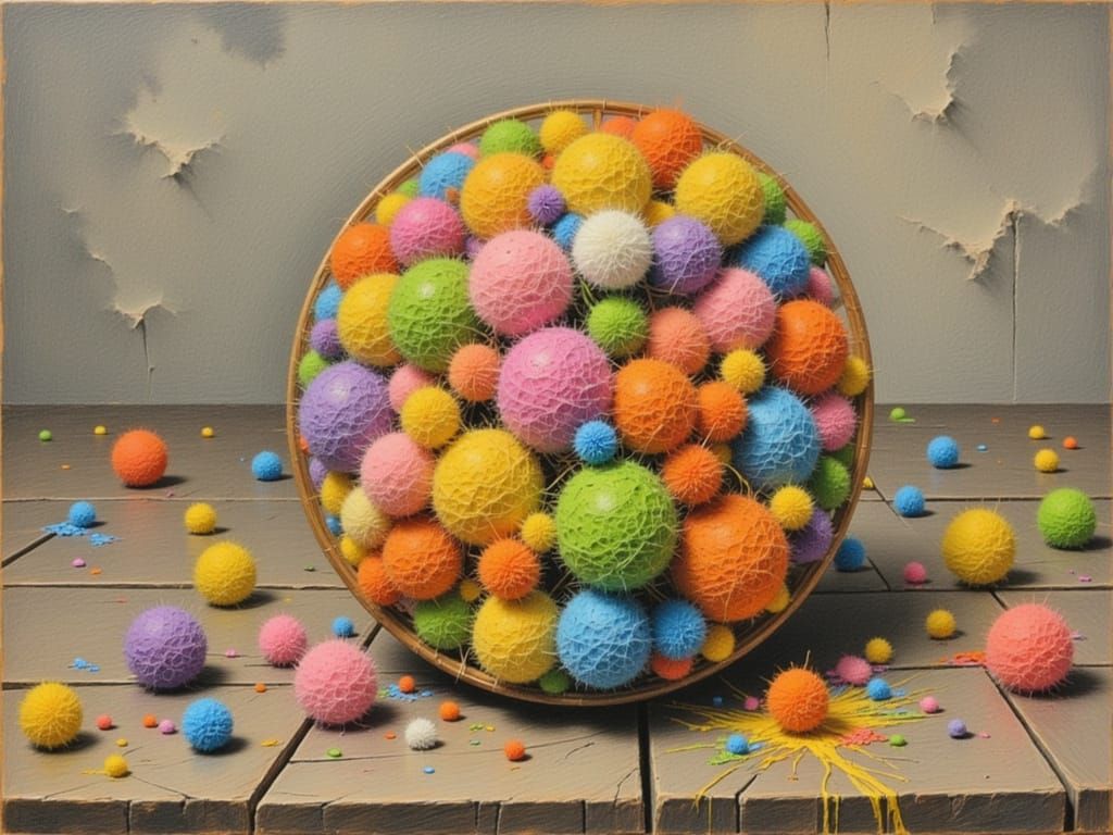 Colorful Pom-Pom Balls in Playful Composition