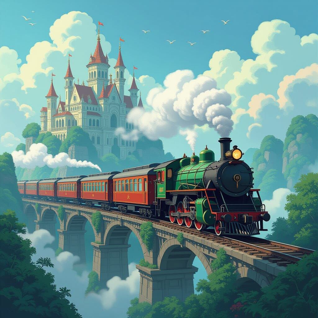 Mystical Train Travels Through Surreal Dreamscape