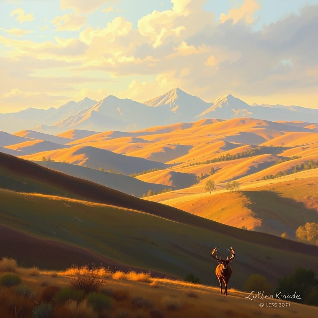 Golden Lit Landscape in Oil Paint Style