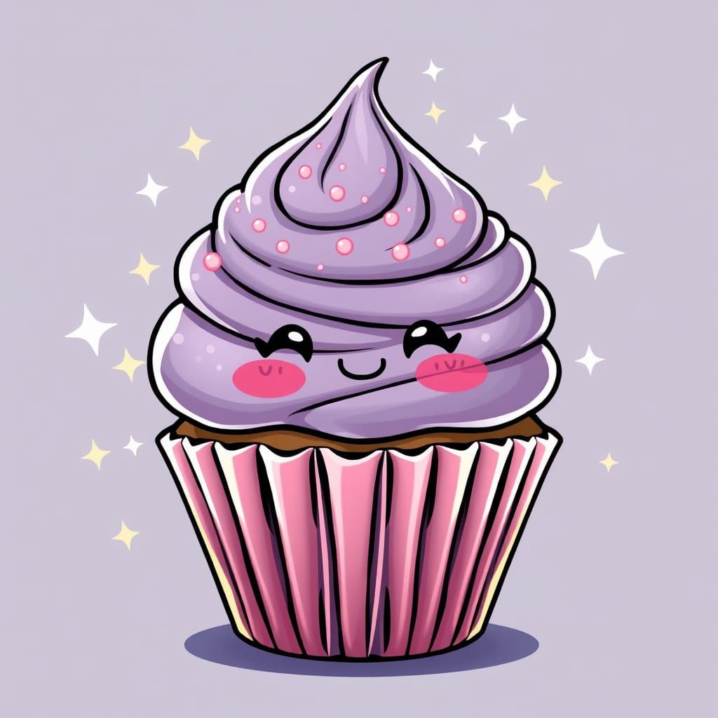 Blushing Cupcake in Kawaii Art Style