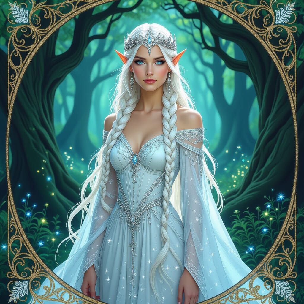 Elven Queen in Forest, Art Nouveau Style