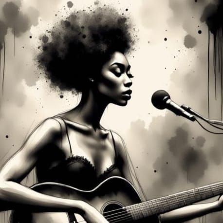 Impressionistic Ink Painting of Motown Guitarist