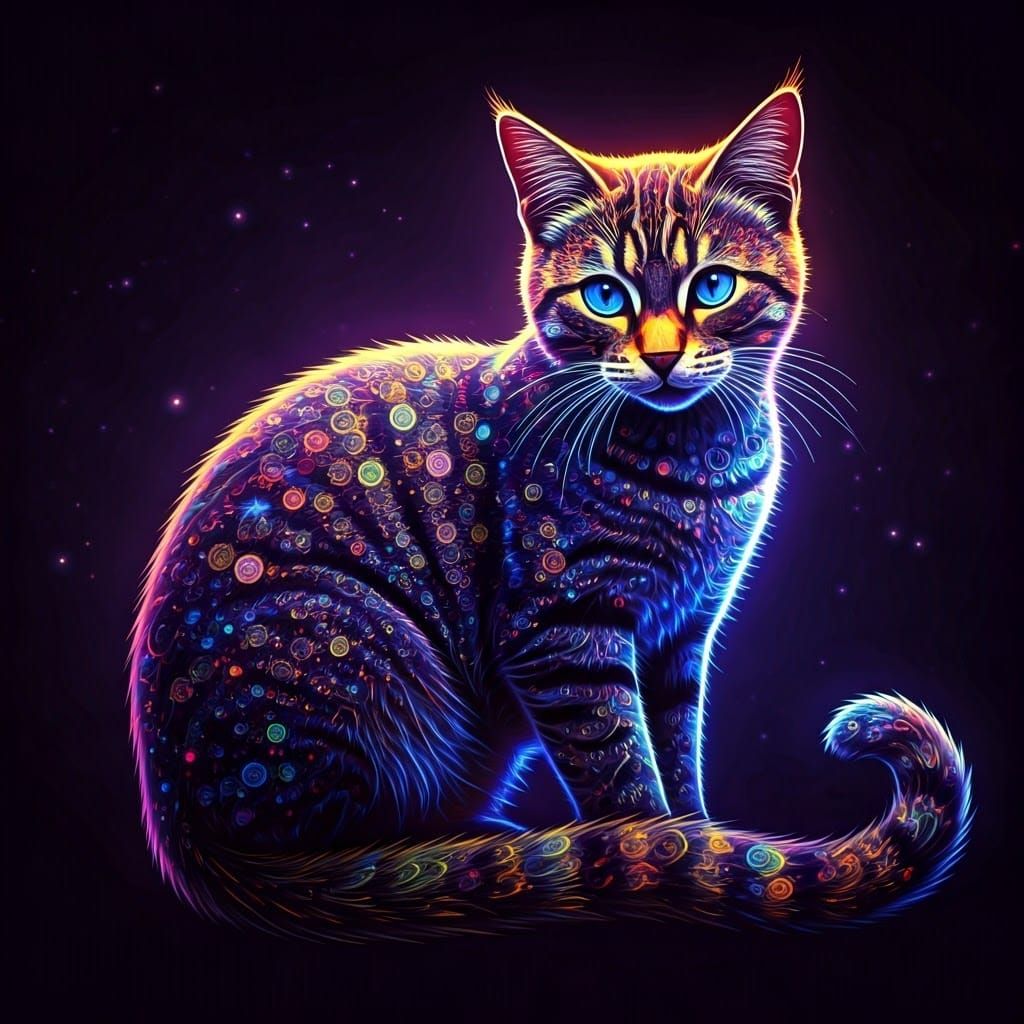 Ethereal Cat with Vibrant Fluorescent Colors