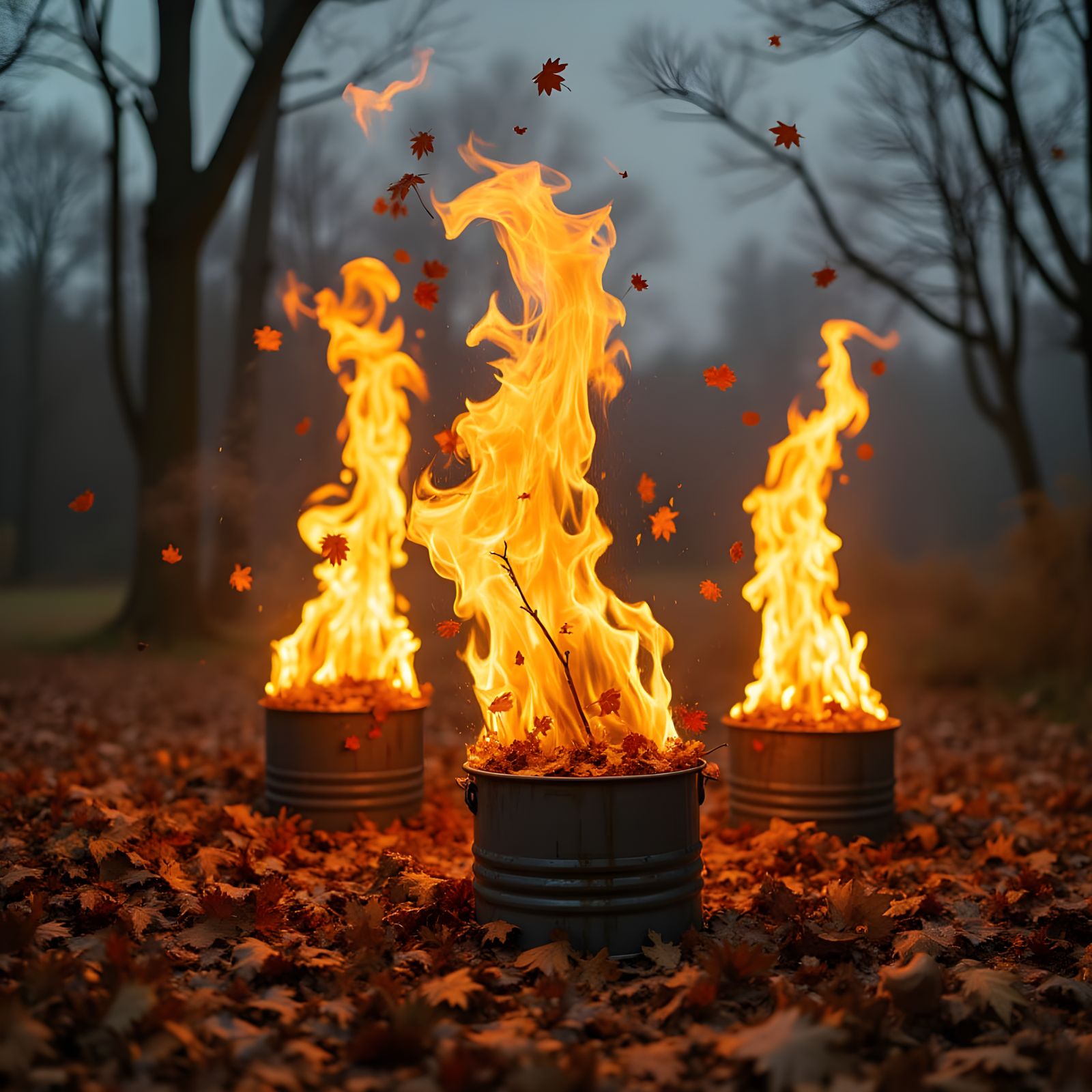 Fiery Witches Dancing in Autumn Storm