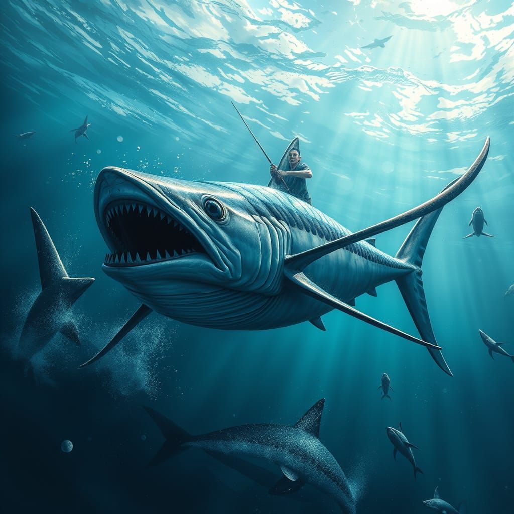 Giant Swordfish on the Hunt: Detailed Matte Painting