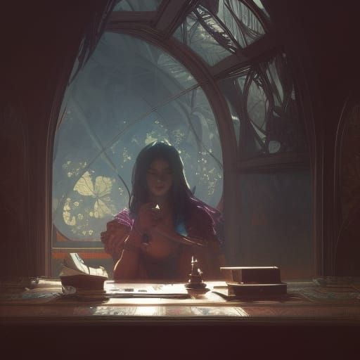 Haunting Portrait of a Writer's Despair in Cyberpunk Style