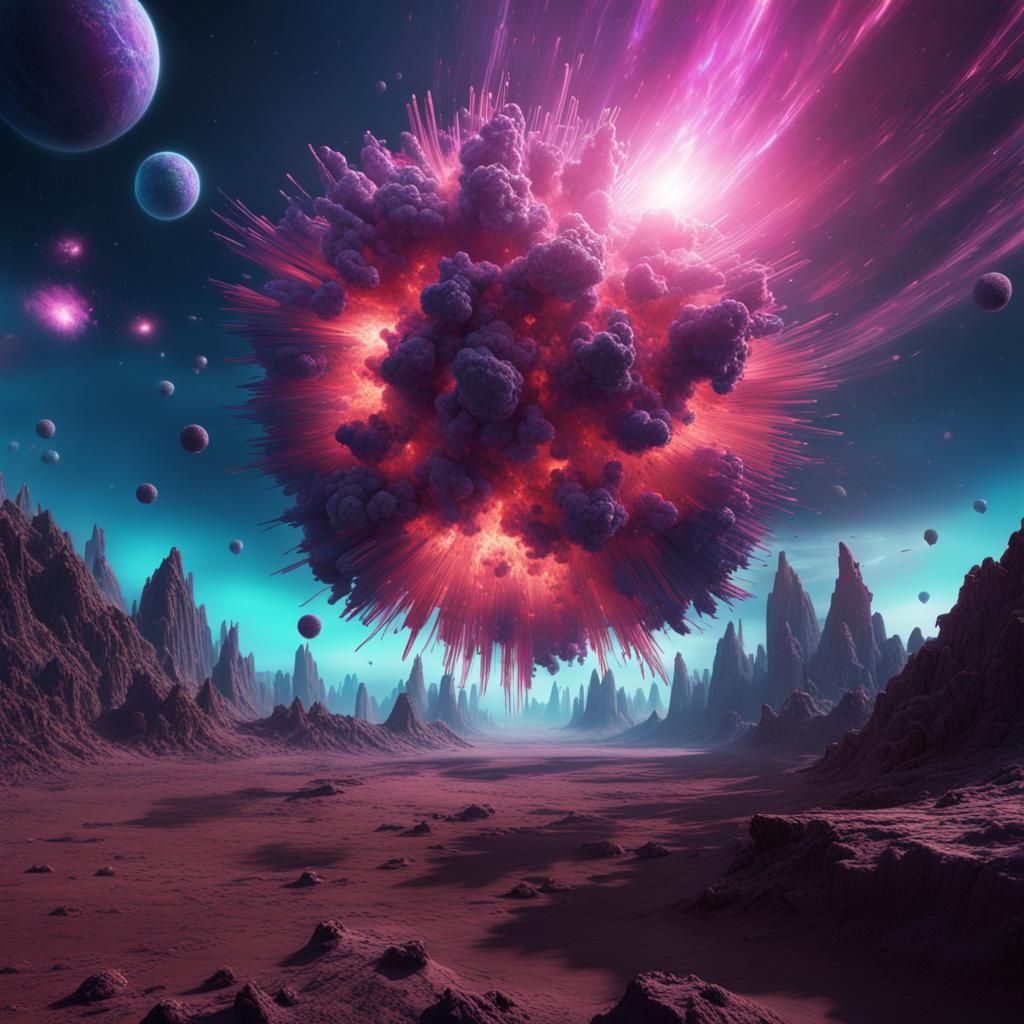 Cosmic Ray Explosion on Distant Planet: Fantasy Art
