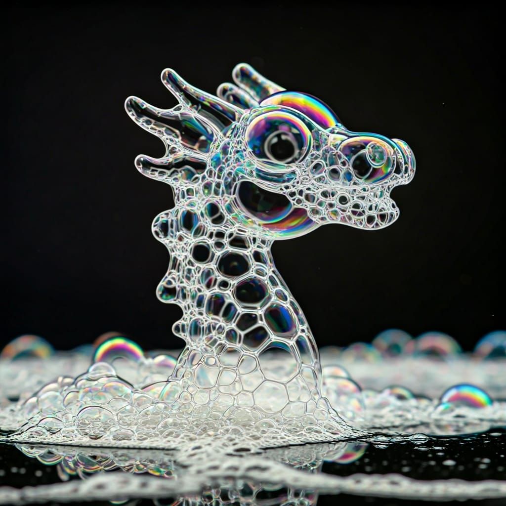 Bubble dragon swimming in the foam
