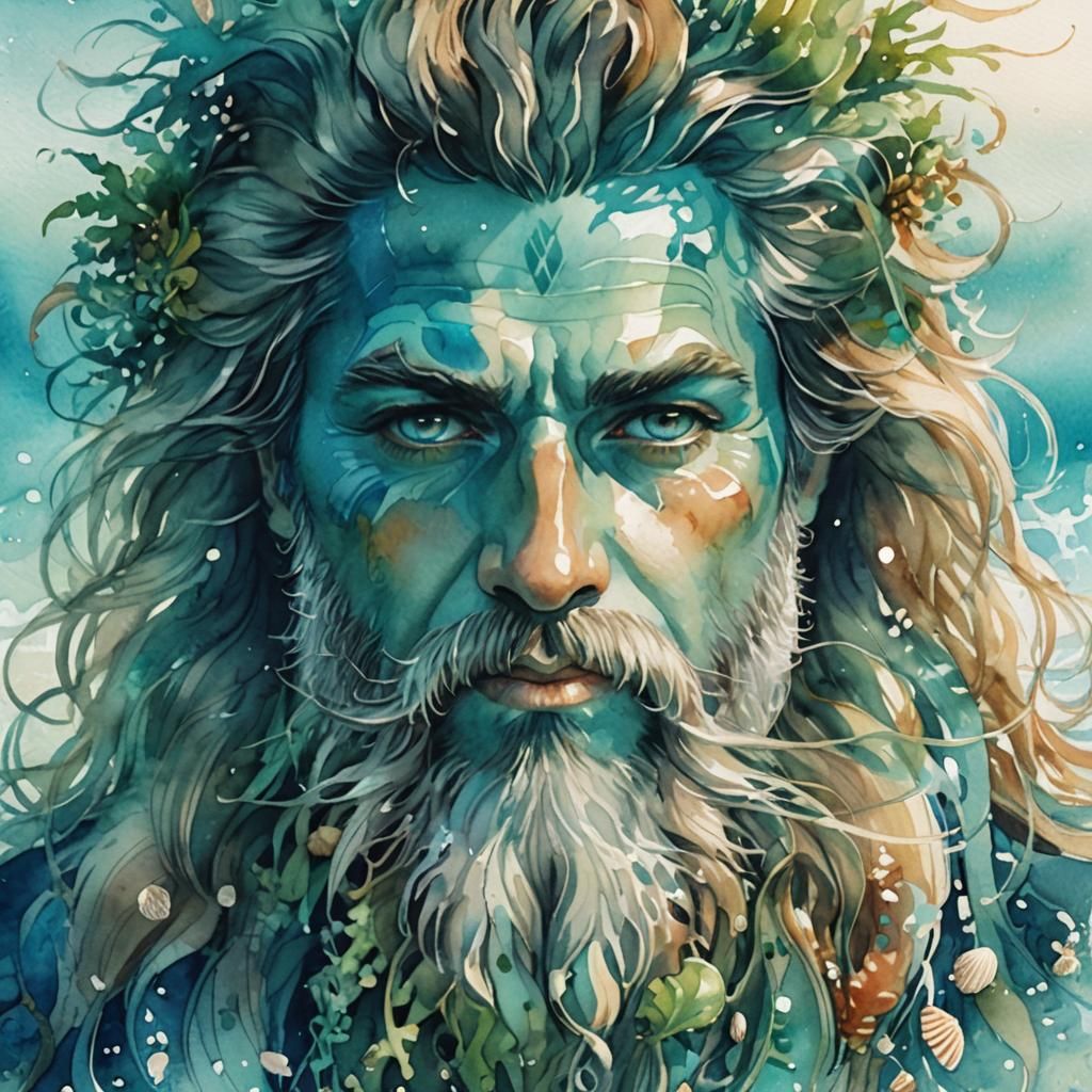 Oceanic Fantasy Character Portrait in Watercolor Style